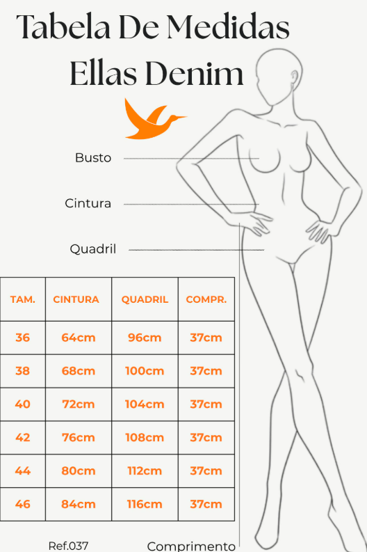 Imagem ilustrativa das medidas do Shorts Jeans Mom Barra Dobrada
